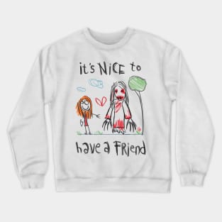 Chilling Companionship: A Friend in Horror's Art - Horror Kid Drawing Crewneck Sweatshirt